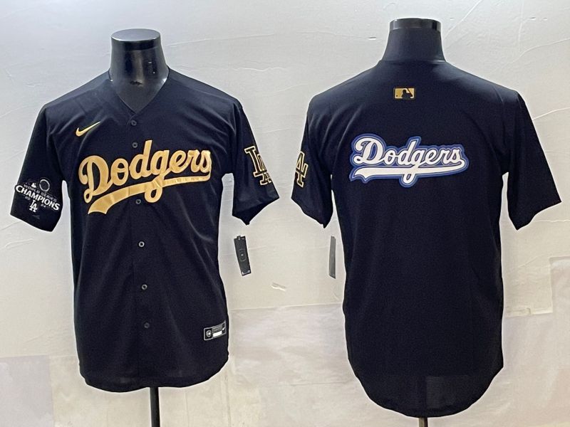Men Los Angeles Dodgers Blank Black Gold Nike MLB Jersey style 0019